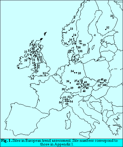 Fig.1.Sites used in European trend assessment.